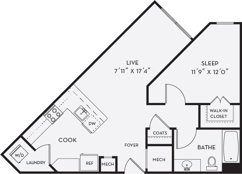 Floorplan for Apartment #1113, 1 bedroom unit at Halstead Salem Station