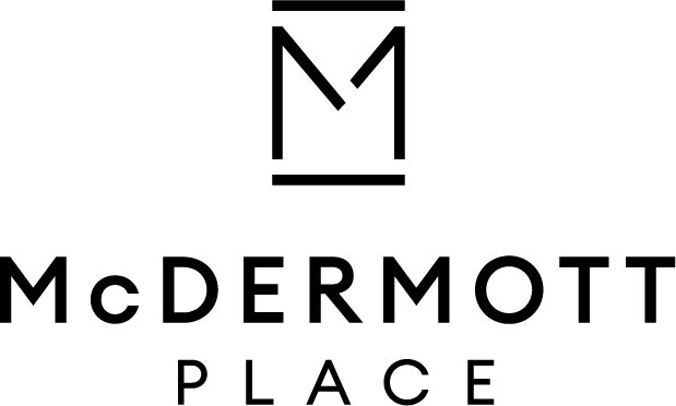 A black and white image of a logo for McDermott Place.
