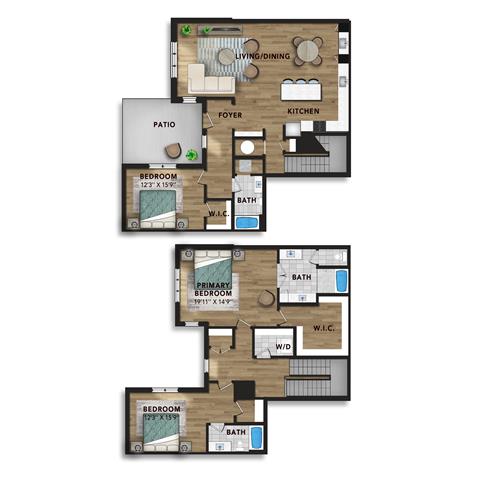 Floor plan layout diagram for 2-Story Penthouse C