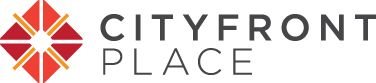 A logo with the words "CITYFRONT PLACE" in black text.