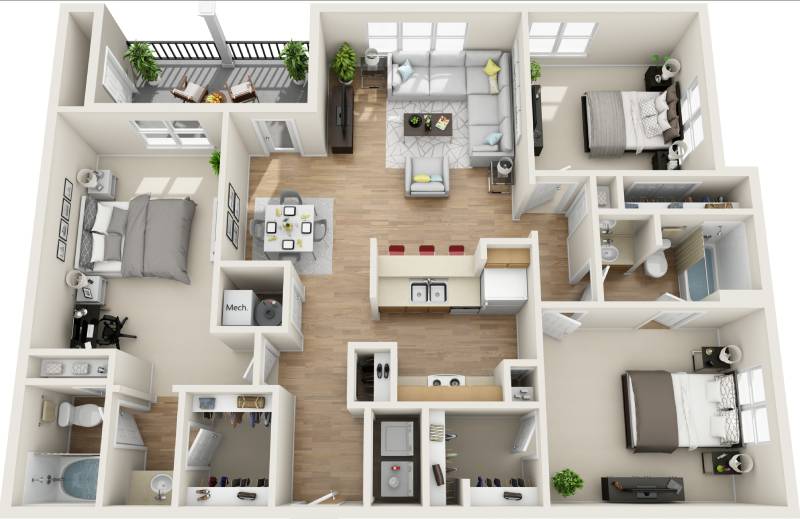 3D floor plan image for apartment 1301 at Randolph Perimeter