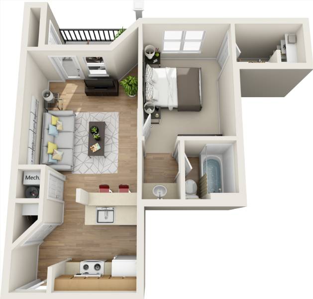 3D floor plan image for apartment 1842 at Randolph Perimeter