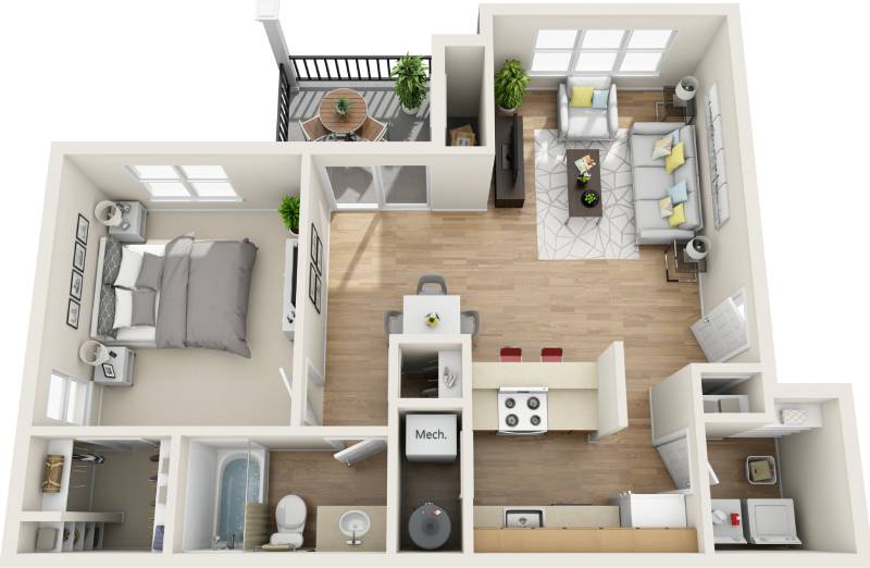 3D floor plan image for apartment 1615 at Randolph Perimeter