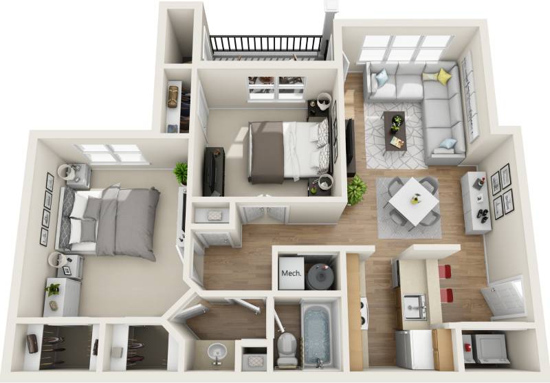 3D floor plan image for apartment 0413 at Randolph Perimeter