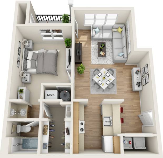 3D floor plan image for apartment 0106 at Randolph Perimeter