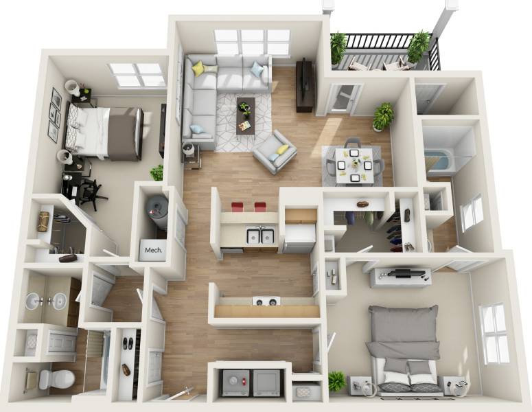 3D floor plan image for apartment 0304 at Randolph Perimeter