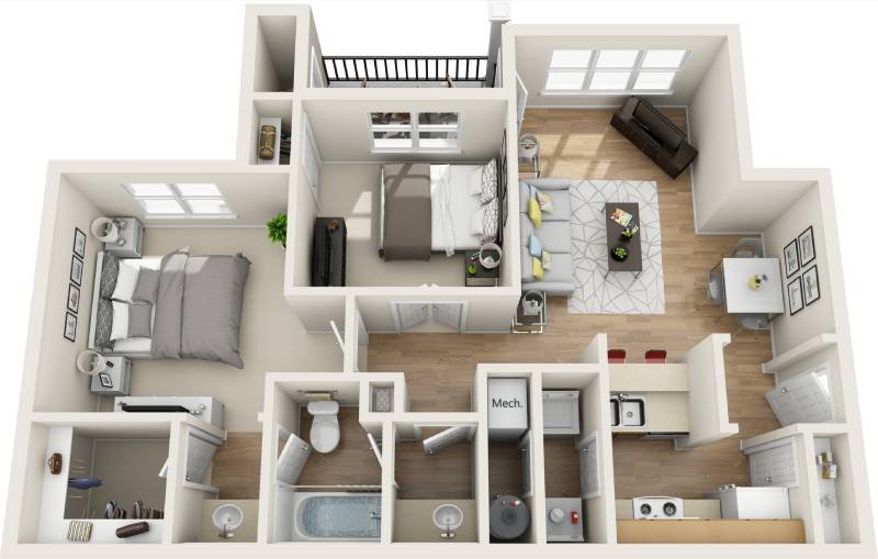 3D floor plan image for apartment 1102 at Randolph Perimeter