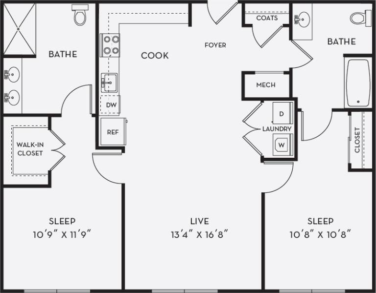Floorplan for Apartment #1115, 2 bedroom unit at Halstead Salem Station