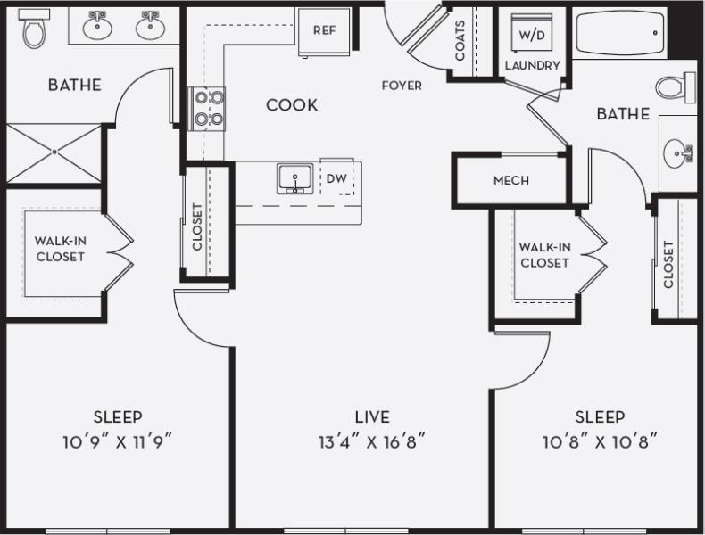 Floorplan for Apartment #1101, 2 bedroom unit at Halstead Salem Station