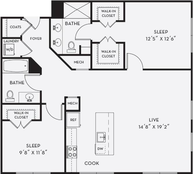 Floorplan for Apartment #1106, 2 bedroom unit at Halstead Salem Station