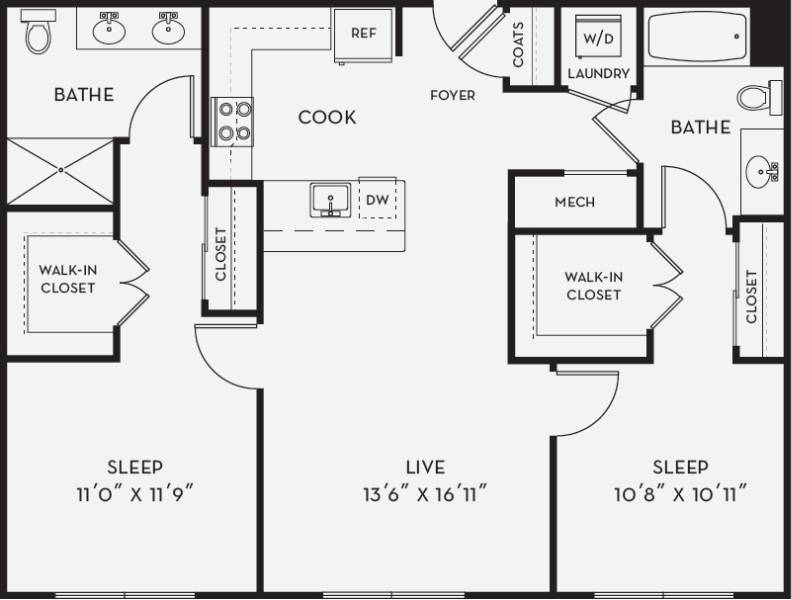 Floorplan for Apartment #2108, 2 bedroom unit at Halstead Salem Station
