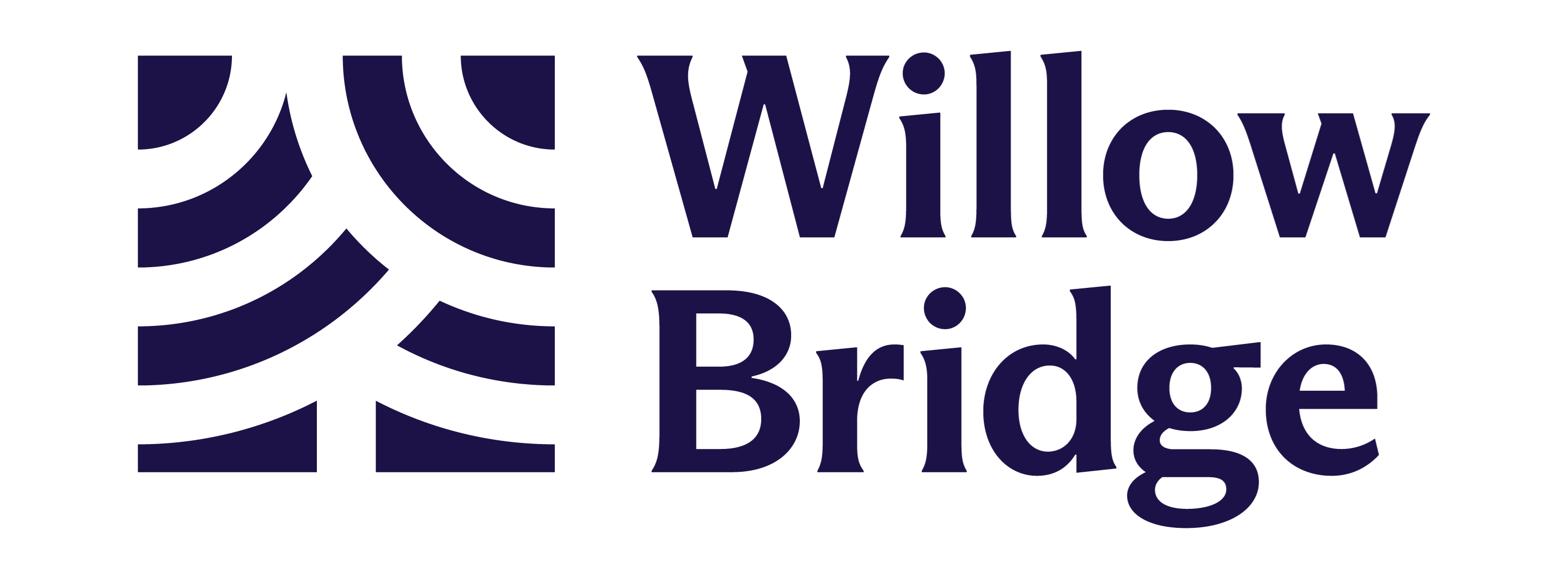 a logo with the words willow bridge on a green background