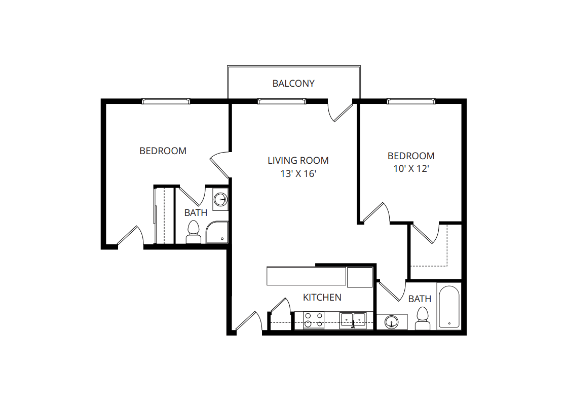 2 BR 2 BA floor plan