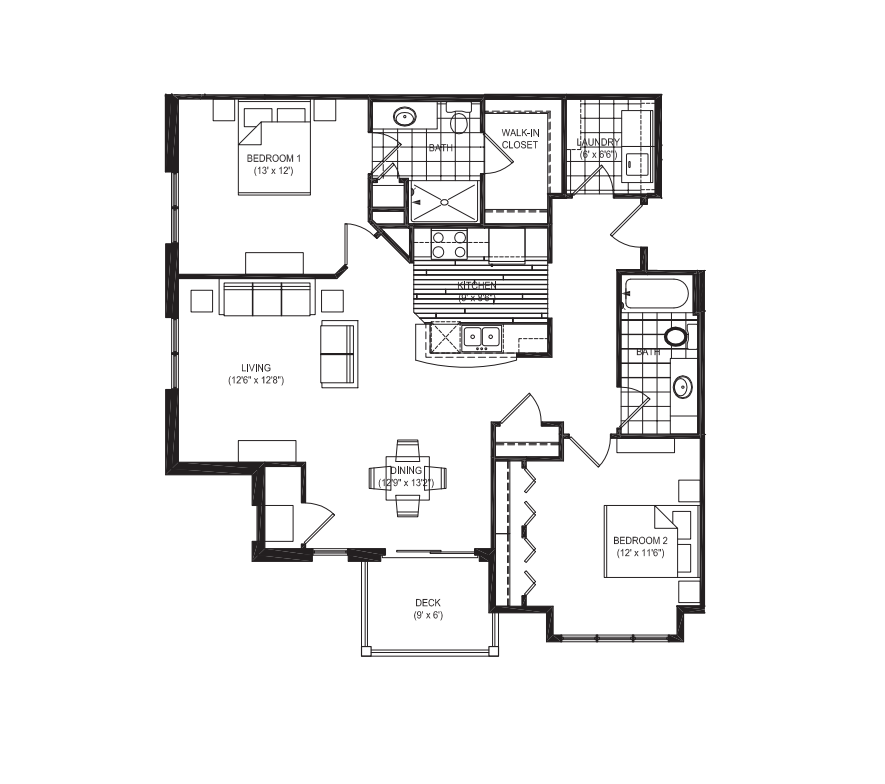 2 Bed 2 Bath O floor plan