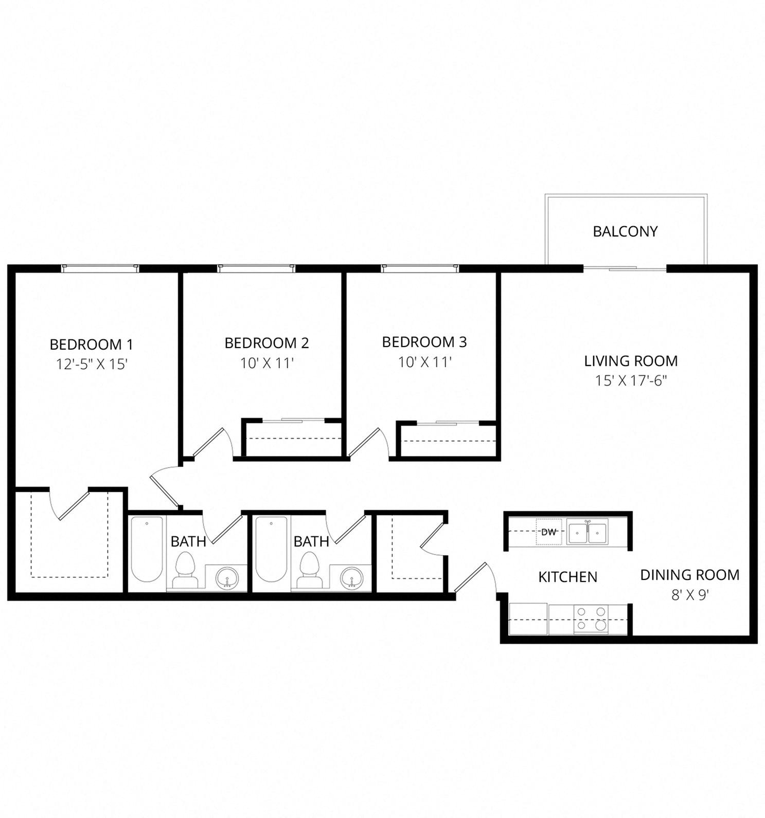 Three Bedroom floor plan