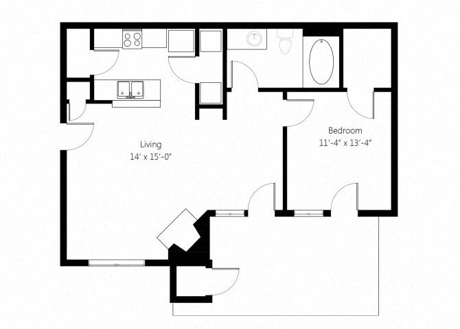 Lincoln A2 1bed 1bath floor plan