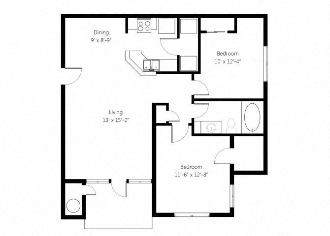 Villas AD2 1bed 1bath with Study floor plan