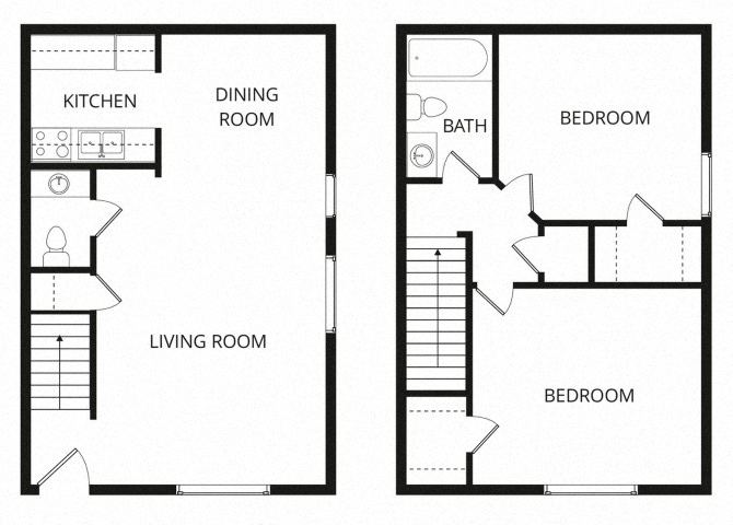 2 Bed 1.5 Bath Townhome floor plan
