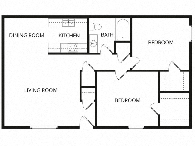 2 Bed 1 Bath floor plan