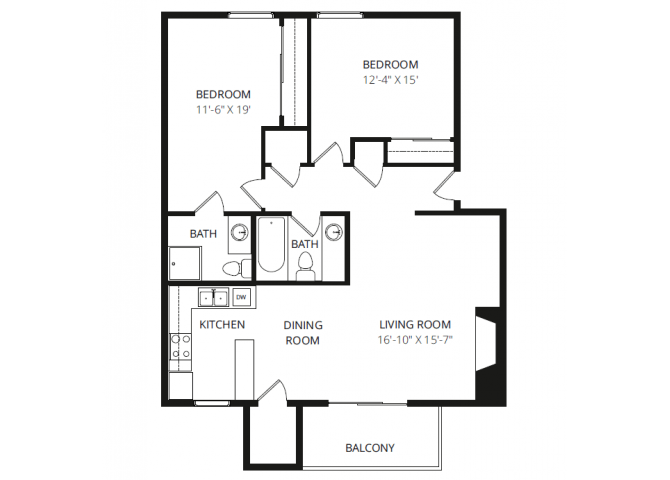 a floor plan of a 1 bedroom apartment