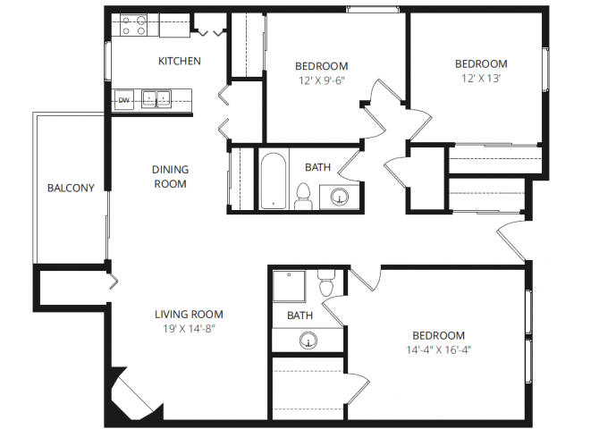 a floor plan of a home with two bedrooms and two bathrooms