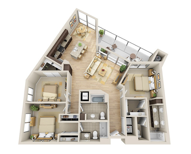 C2_ThreeBedroom floor plan