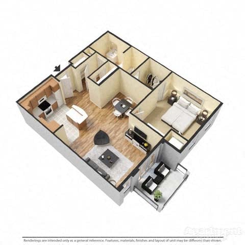 1 Bedroom, 1 Bathroom floor plan