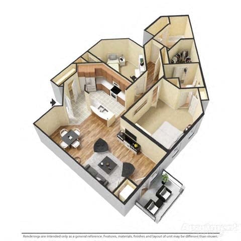 1 Bedroom, 2 Bath with Den floor plan