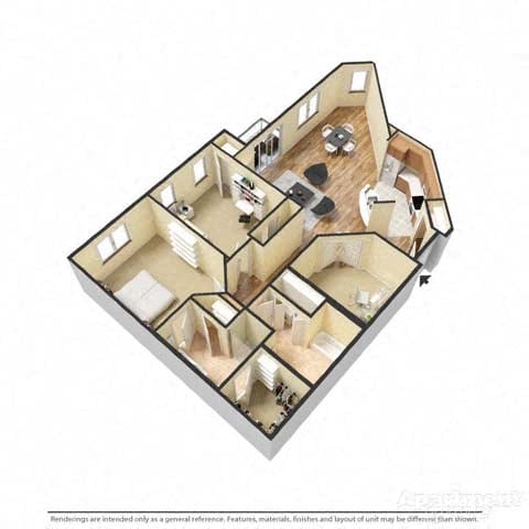2 Bedroom, 2 Bathroom floor plan