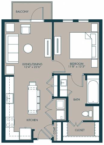 TheFoxx_OneBedroom floor plan