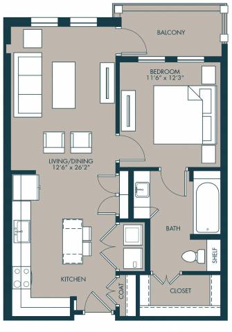 TheHarrelson_OneBedroom floor plan