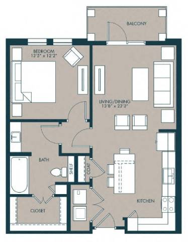 TheHenley_OneBedroom floor plan