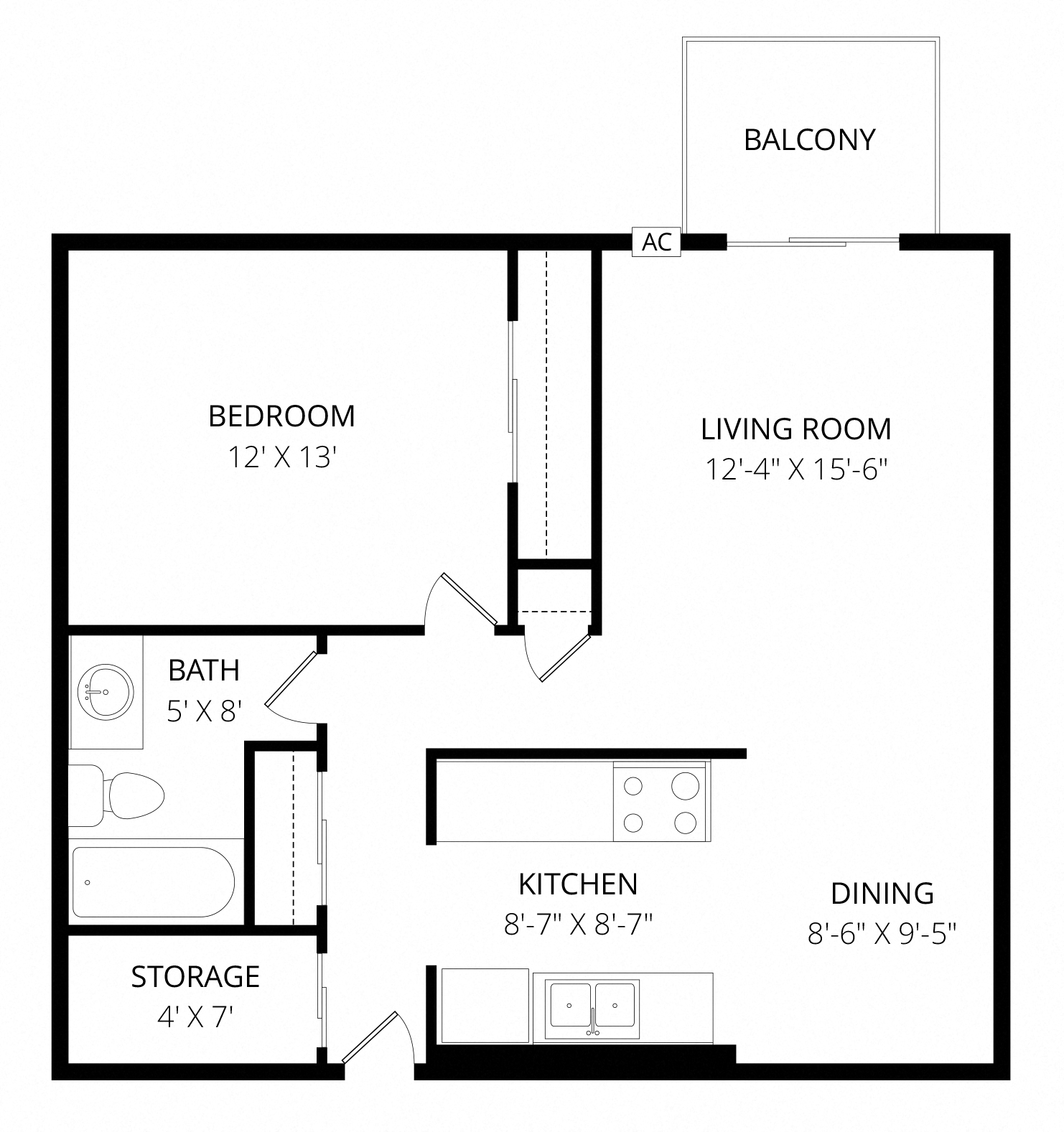 1x1 floor plan