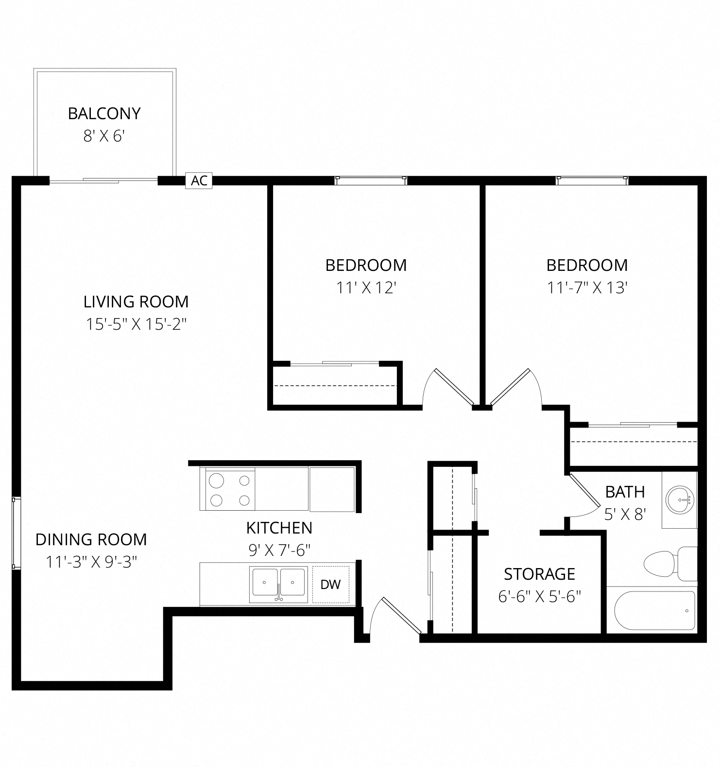 2x1 L floor plan