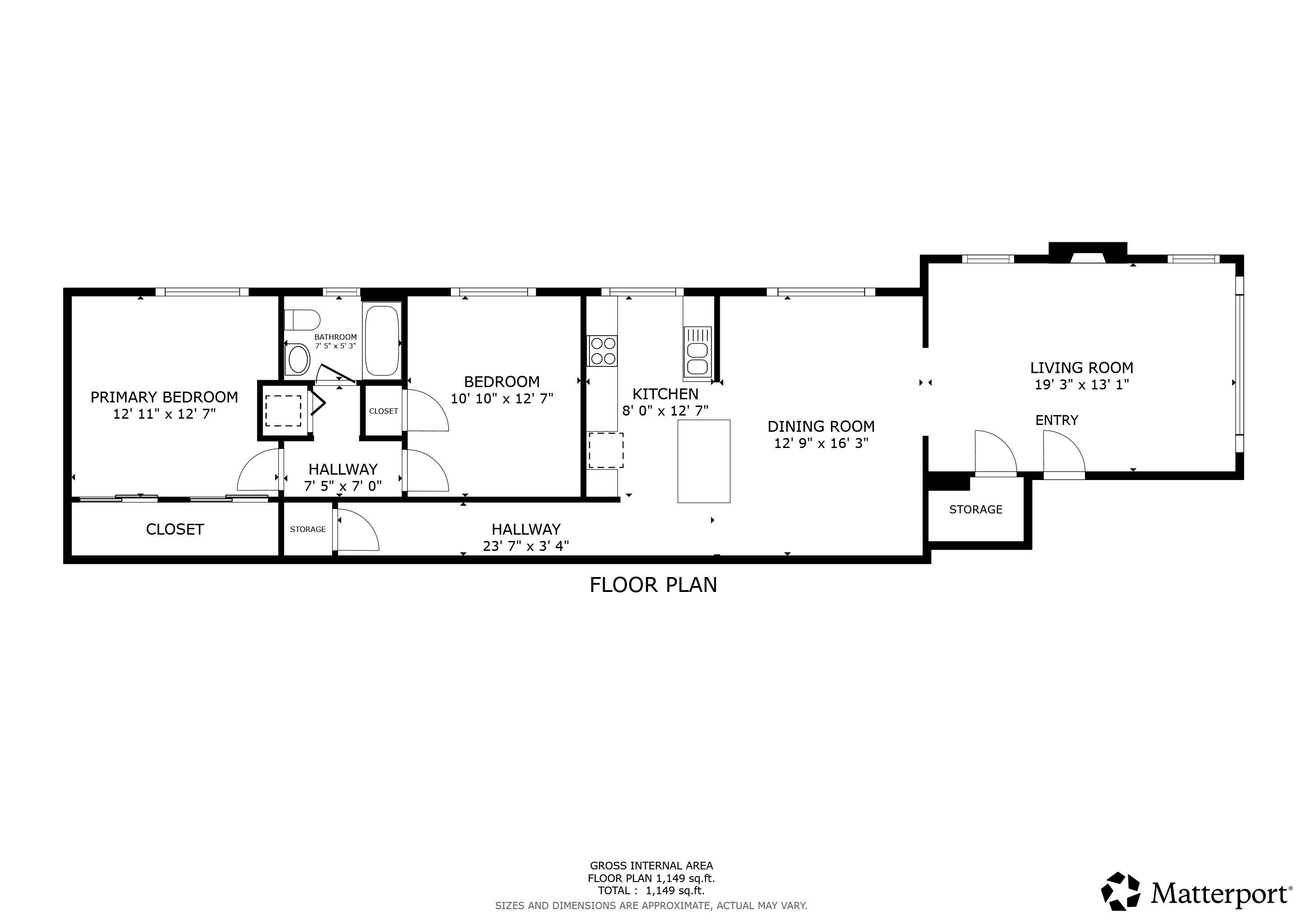 Floor plan layout diagram for The Holly 2 Bedroom 1 Bath C