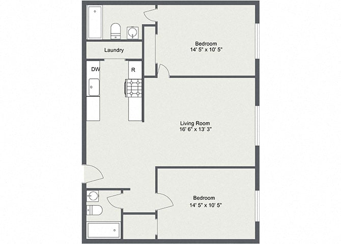 Floor plan layout diagram for 2 Bedroom 2 bath C