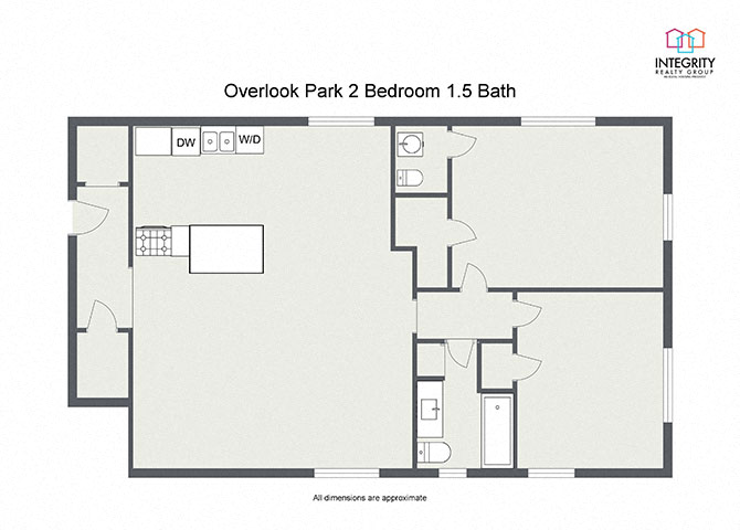 Floor plan layout diagram for Overlook Park 2 Bedroom 1.5 Bath