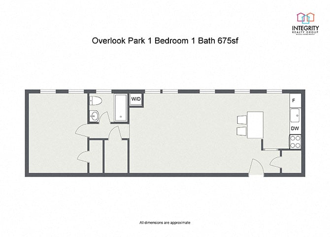 Floor plan layout diagram for Overlook Park 1 Bedroom 1 Bath A