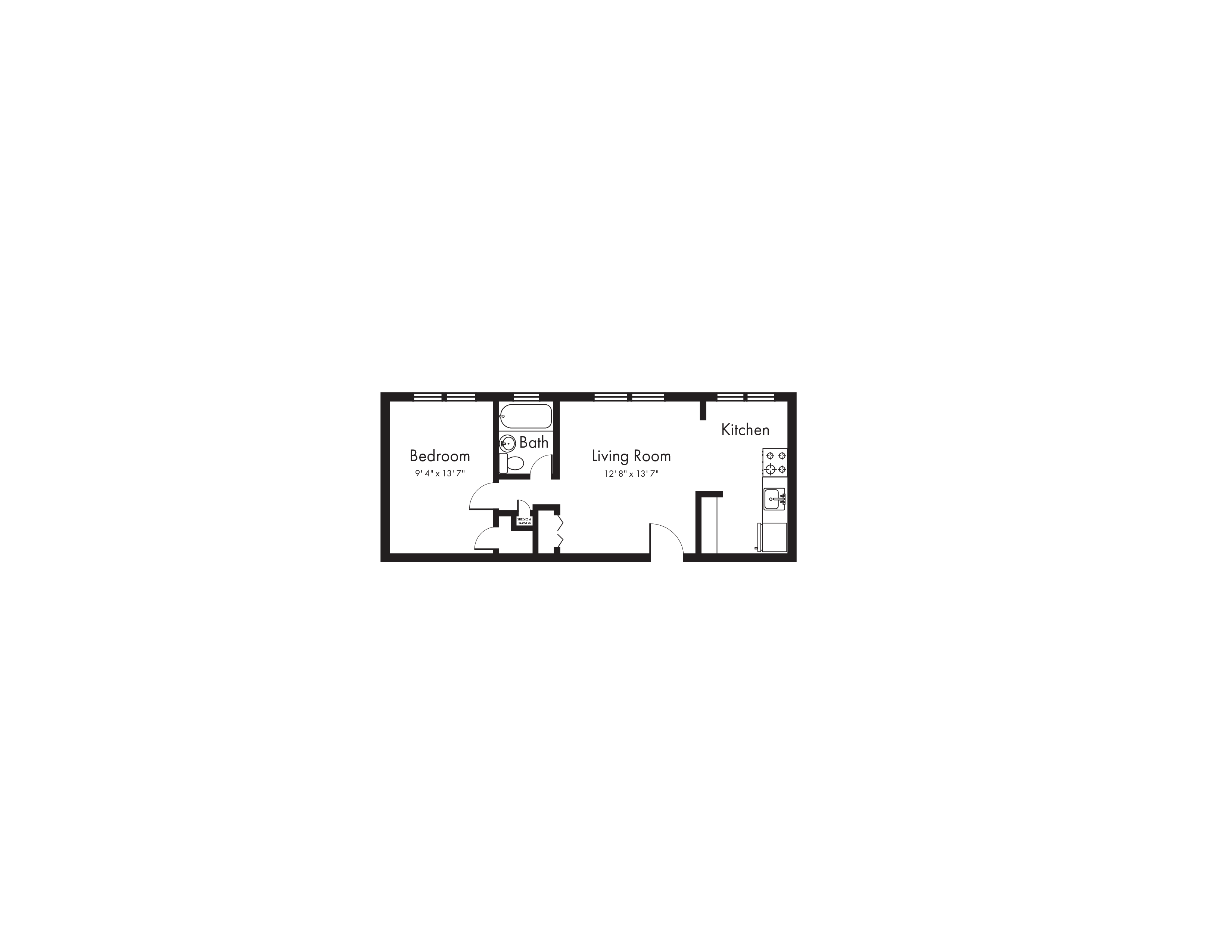 Floor plan layout diagram for Palmetto 1 Bedroom 1 Bath G