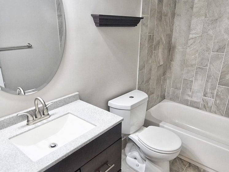 Renovated Bathrooms With Quartz Counters at The Reserves at 1150 Apartments, Integrity Realty LLC, Parma, OH, 44134