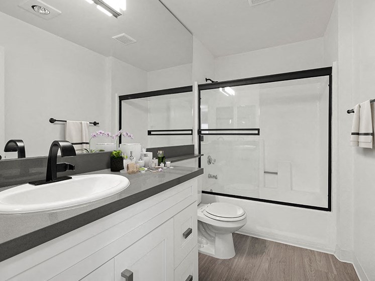 Newly remodeled bathroom with modern fixtures.