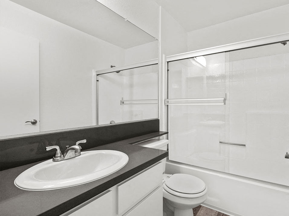 Modern styled bathroom with shower and tub.