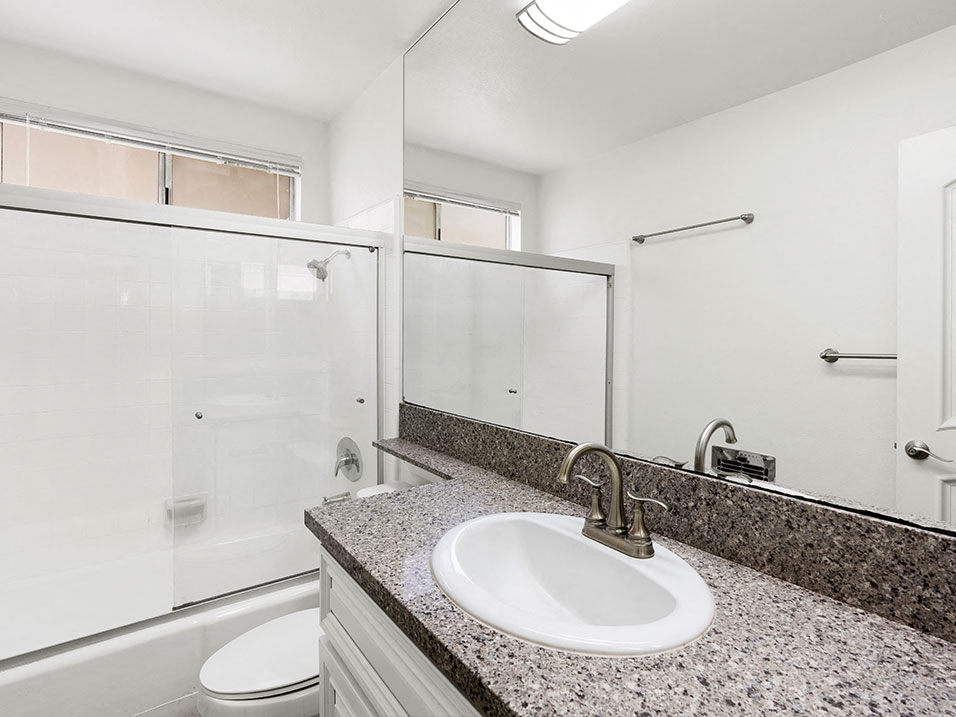 Modern styled bathroom with shower and tub.