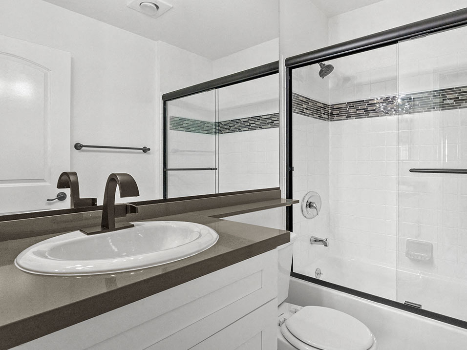 Modern styled bathroom with shower and tub.