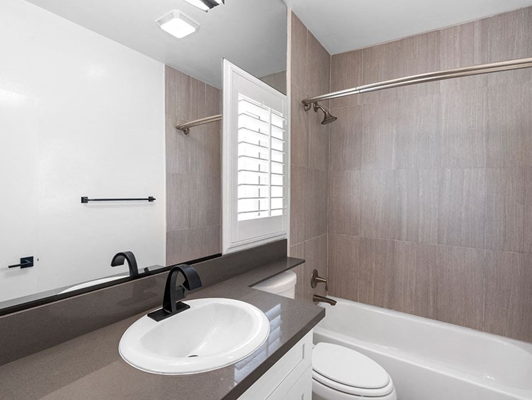 Modern styled bathroom with shower and tub.