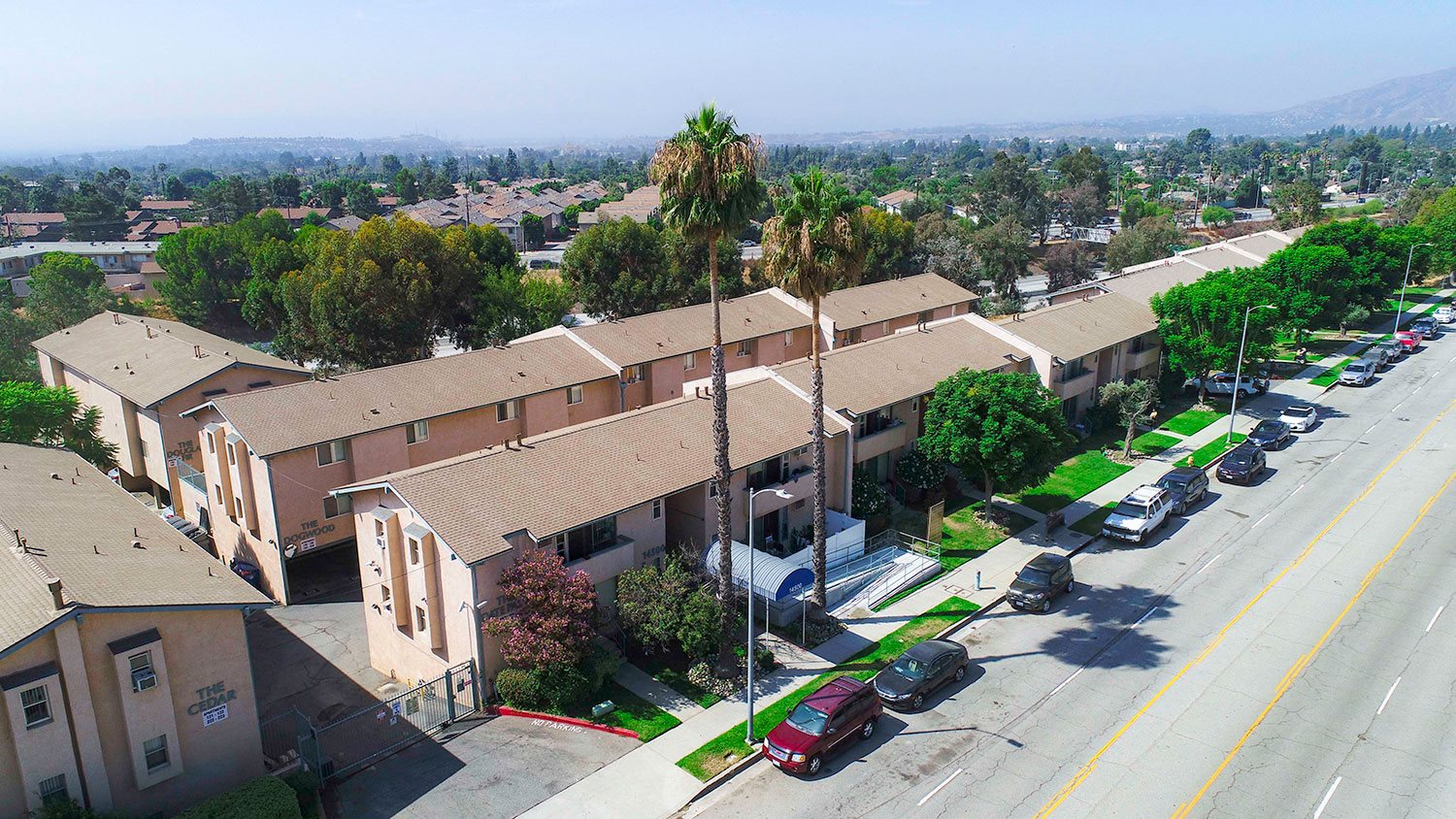 Aerial drone view of Olive View Gardens