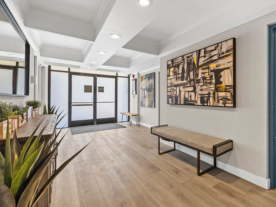 Decorated entrance hall to Catalina Apartments.