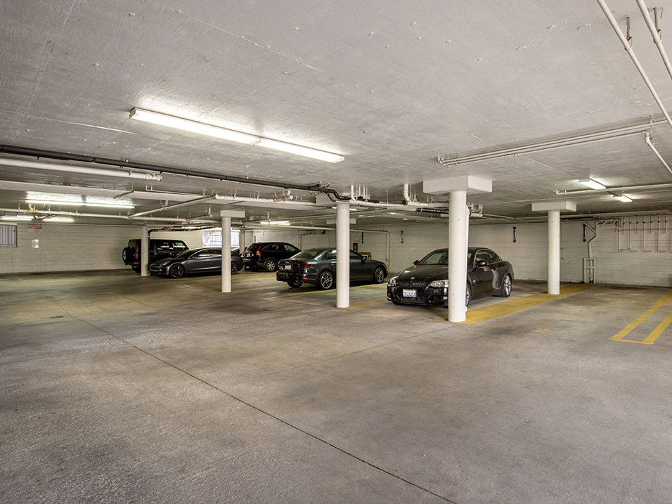 Spacious underground garage.