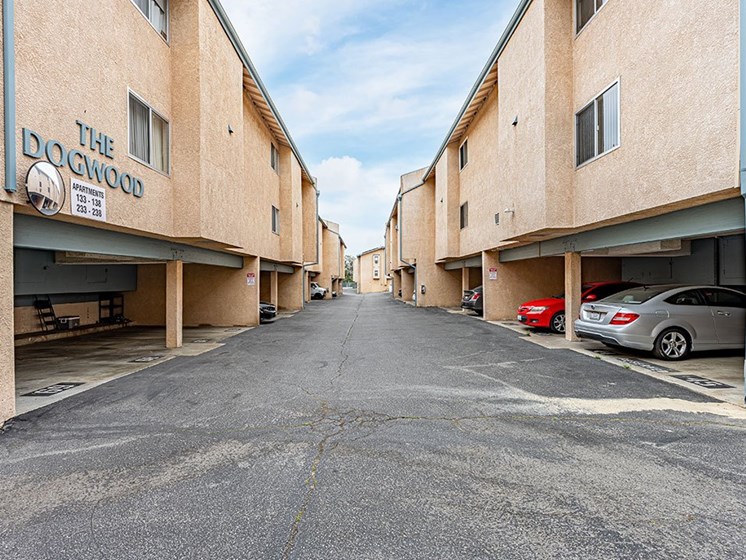 Gateed and assigned tuck-under parking spots at Olive View Gardens.