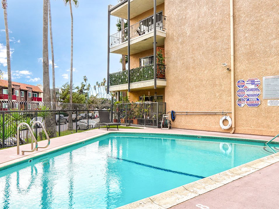 Swimming pool in the courtyard of Chandler Circle Apartments.